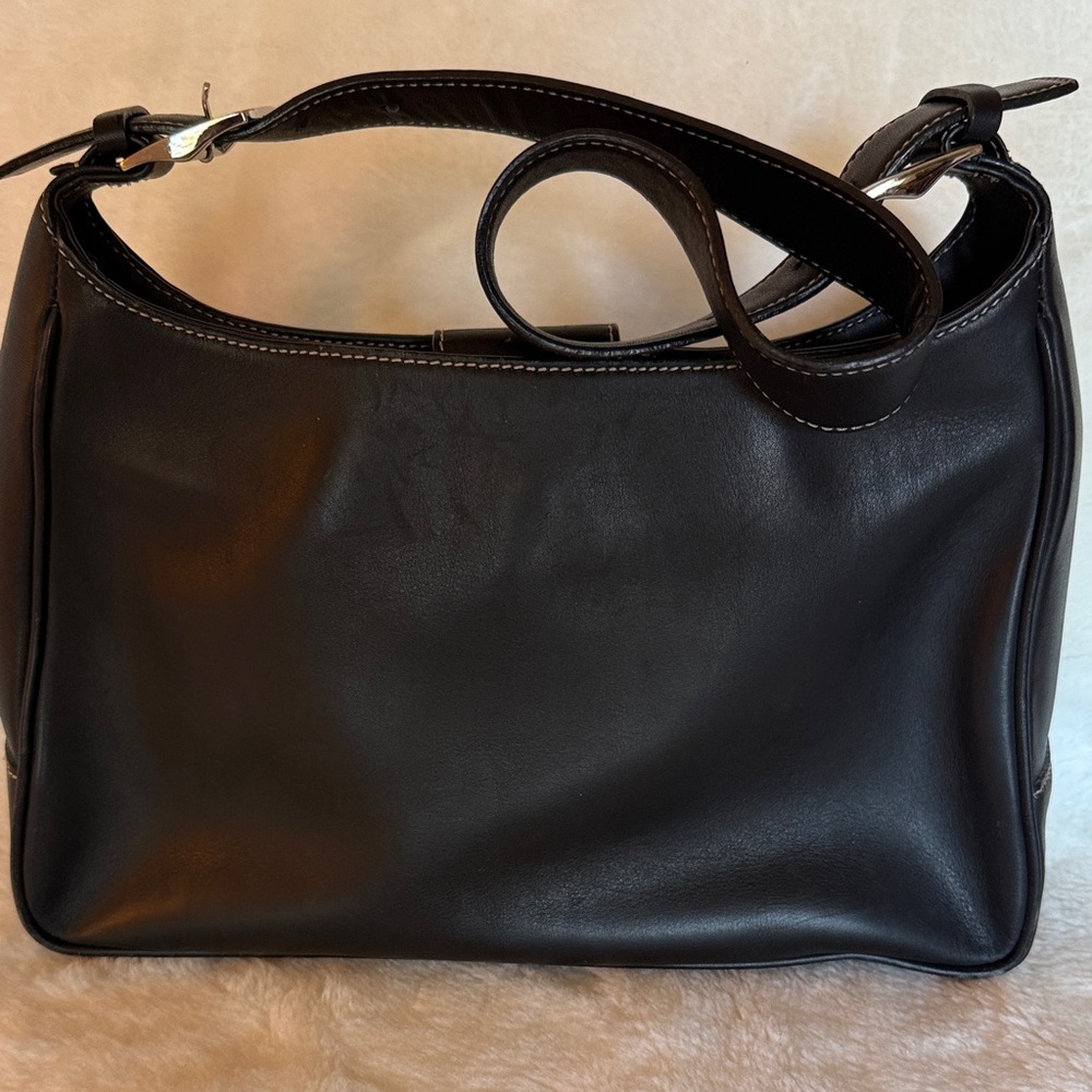 Black Leather Shoulder Bag with Silver Hardware